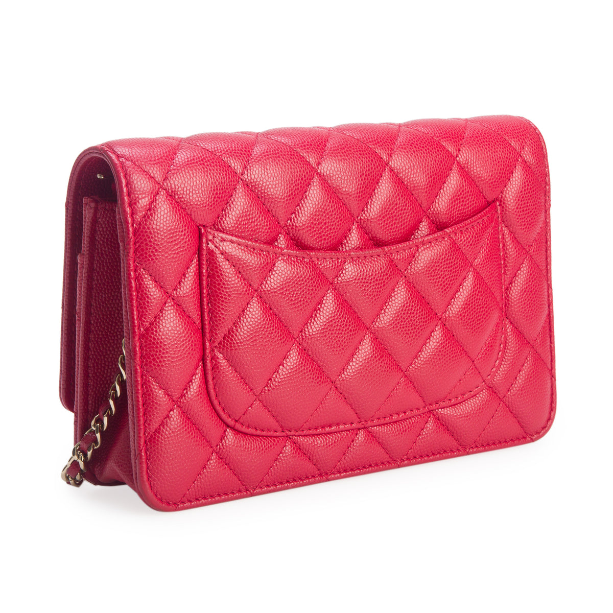 Chanel Red Caviar Quilted Classic Wallet on Chain w/ Authenticity Card