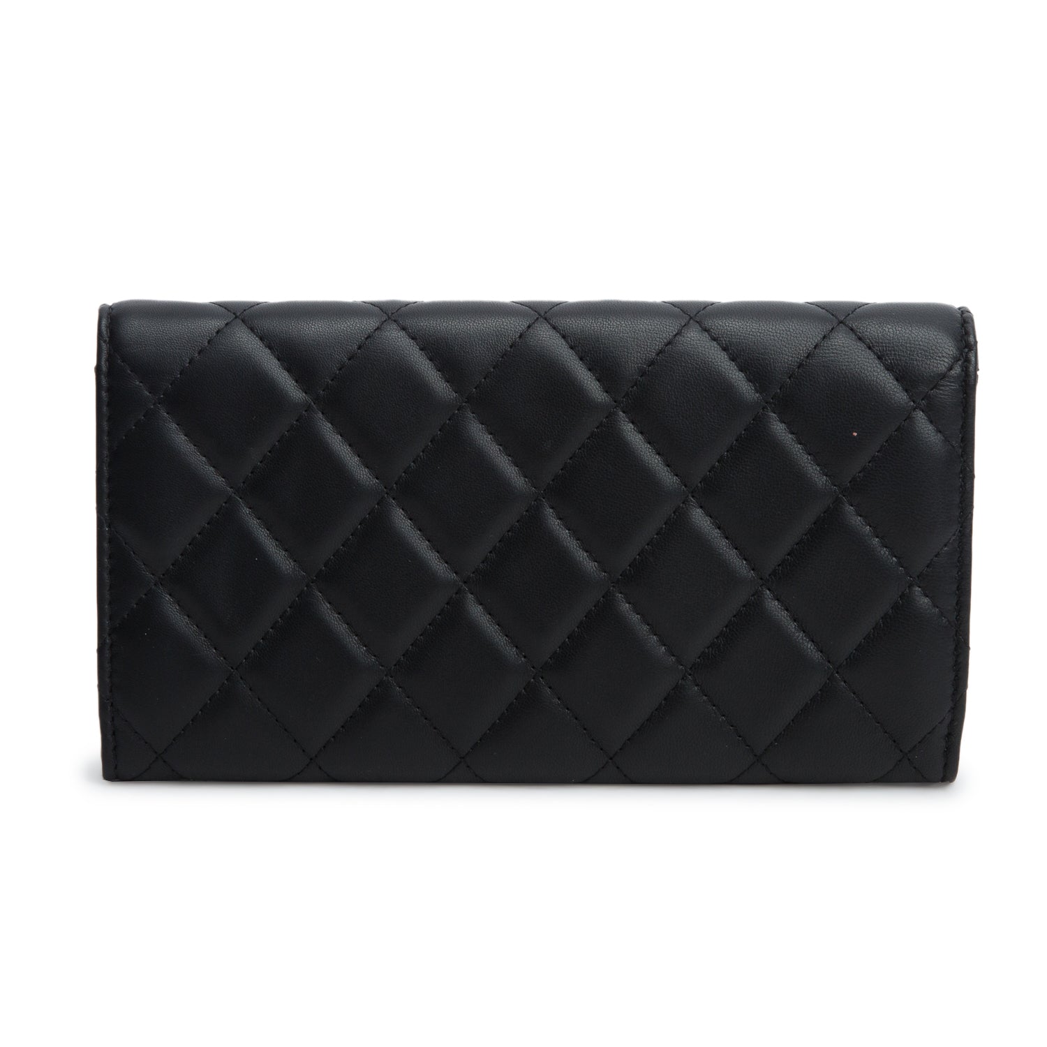 Chanel Black Lambskin Quilted Leather Large Gusset Flap Wallet w/ Box & Authenticity Card