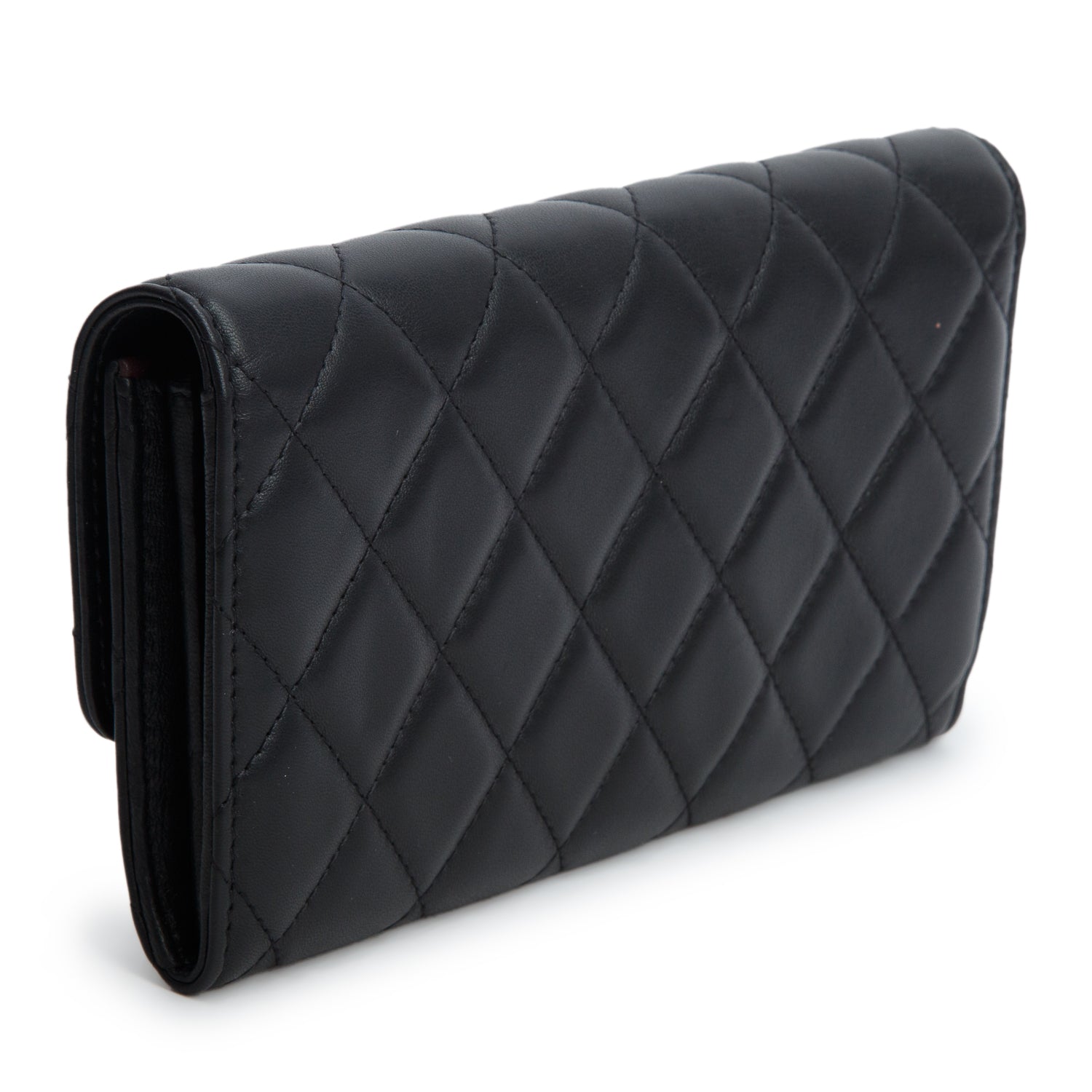 Chanel Black Lambskin Quilted Leather Large Gusset Flap Wallet w/ Box & Authenticity Card