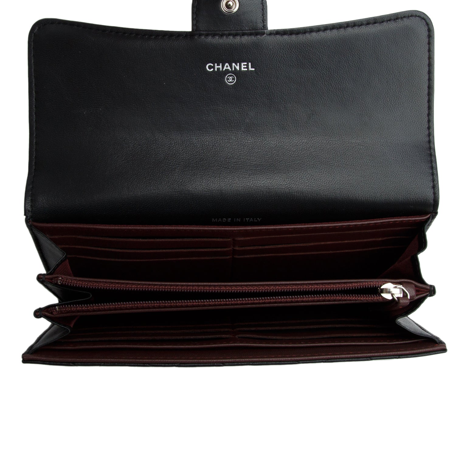 Chanel Black Lambskin Quilted Leather Large Gusset Flap Wallet w/ Box & Authenticity Card