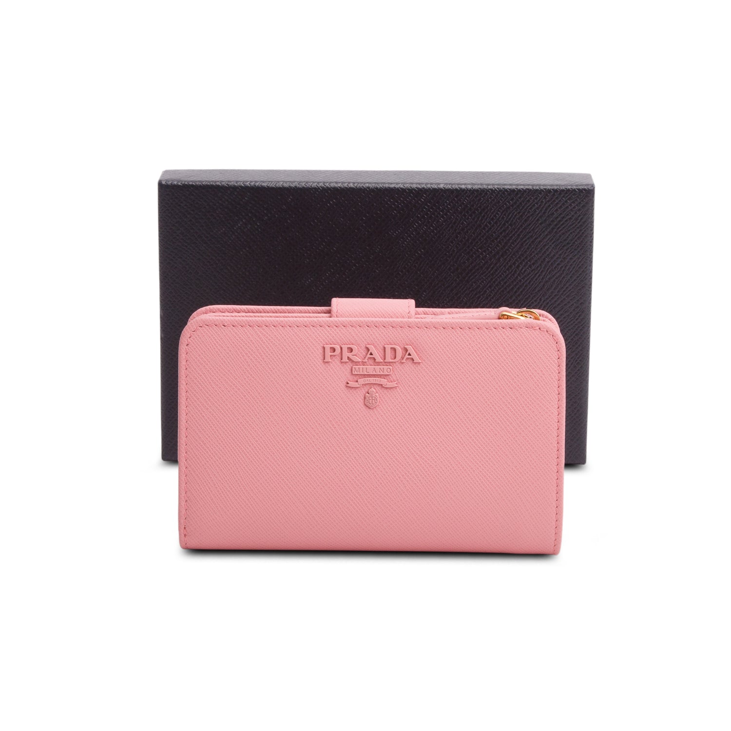 Prada Pink Saffiano Shine Monochrome Bi-Fold Wallet w/ Box & Authenticity Card