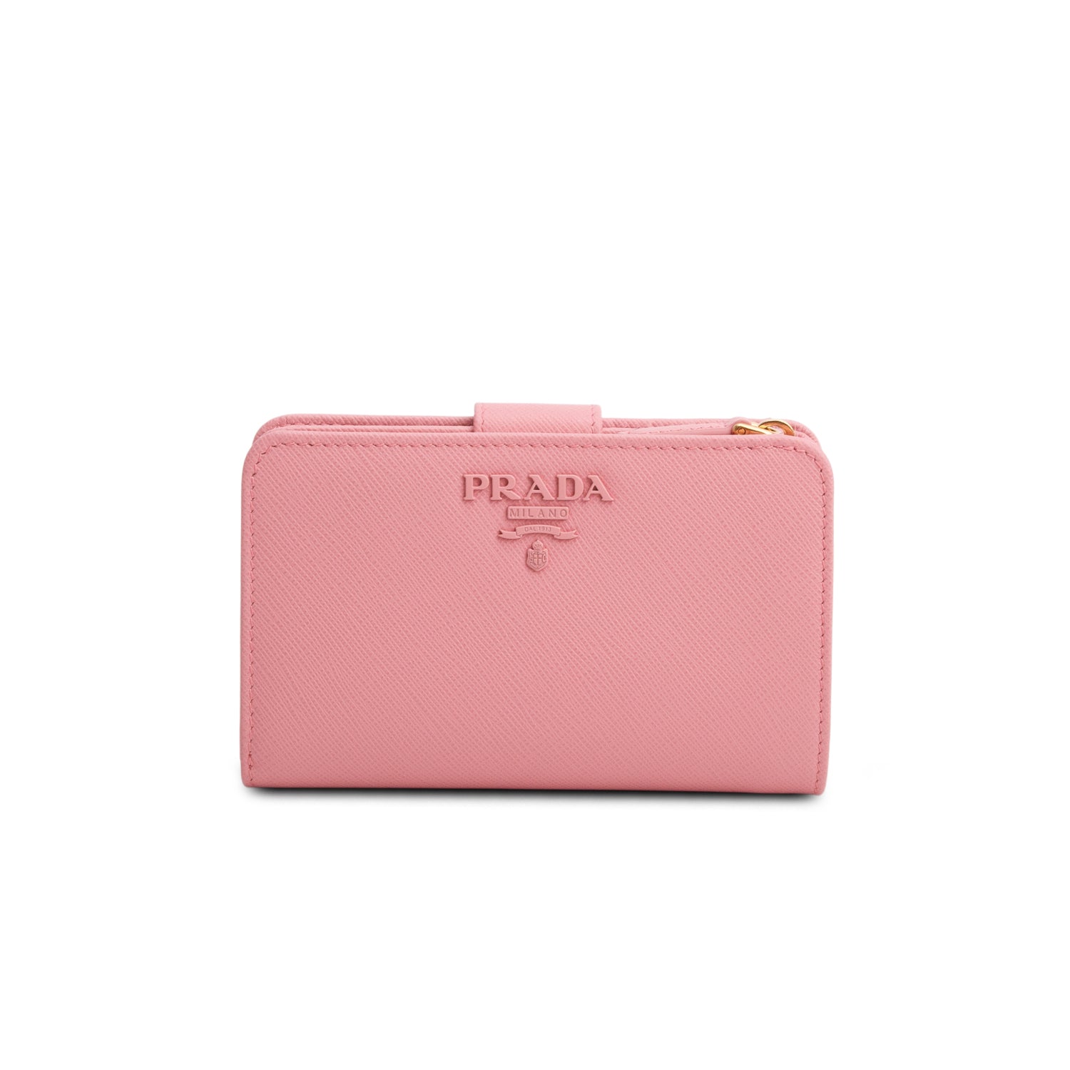 Prada Pink Saffiano Shine Monochrome Bi-Fold Wallet w/ Box & Authenticity Card