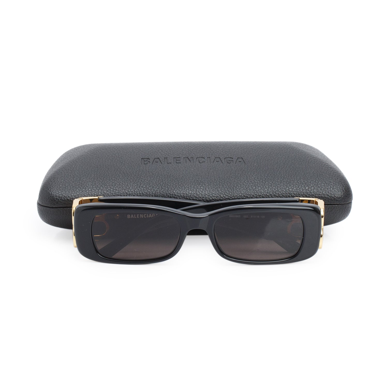 Balenciaga BB0096S Black Dynasty Acetate Rectangle Sunglasses w/ Case