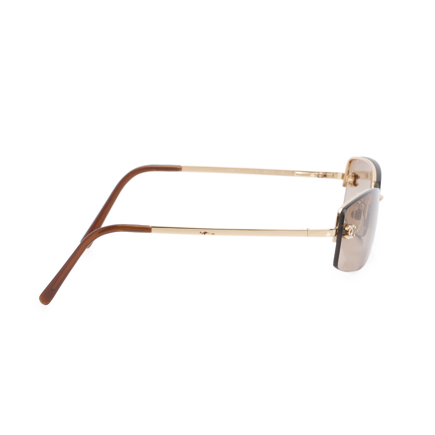 Chanel 4093-B Brown Rimless Crystal CC Logo Square Sunglasses w/ Case
