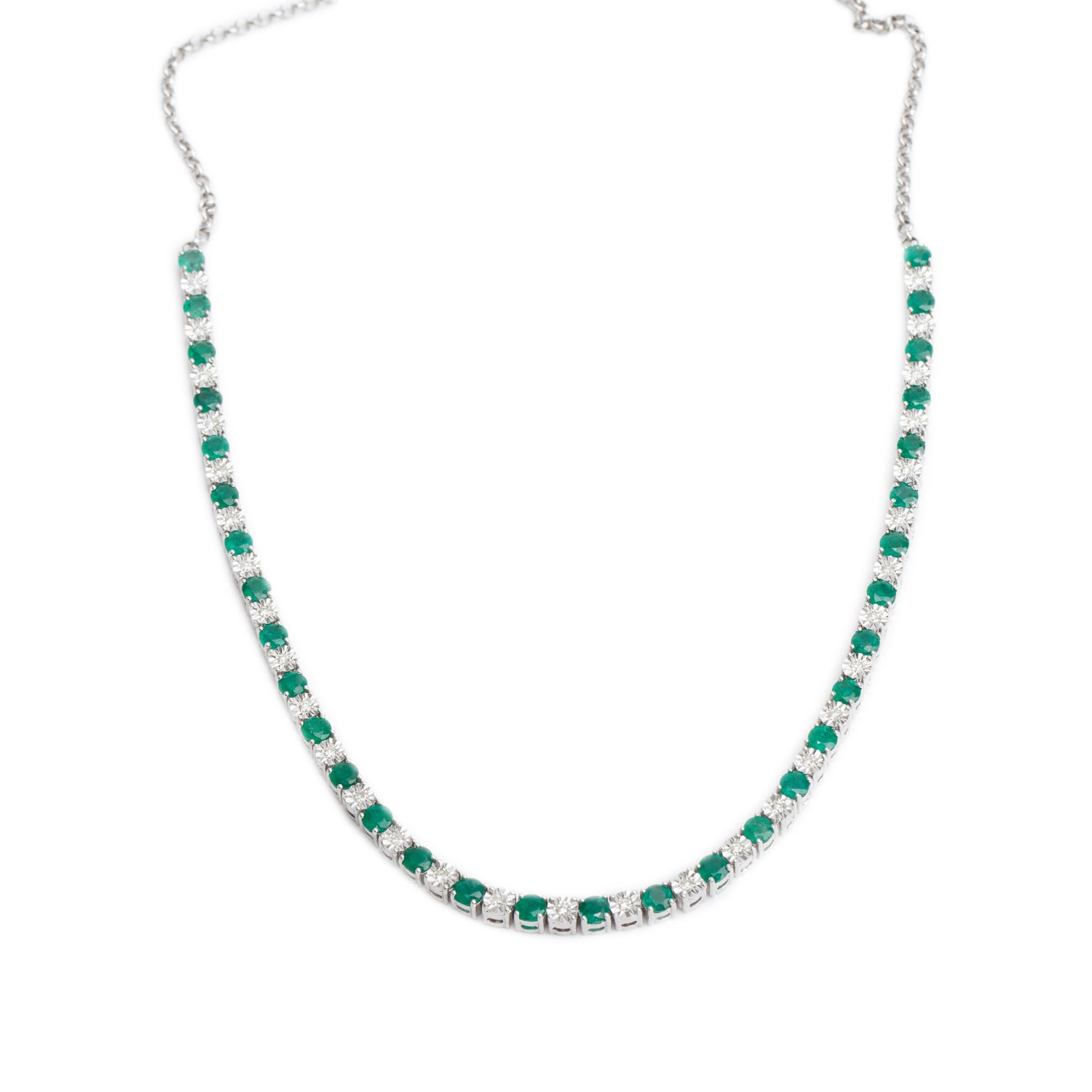 18k White Gold Emerald & Diamond Tennis Necklace