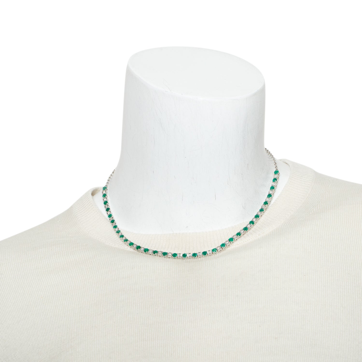18k White Gold Emerald & Diamond Tennis Necklace