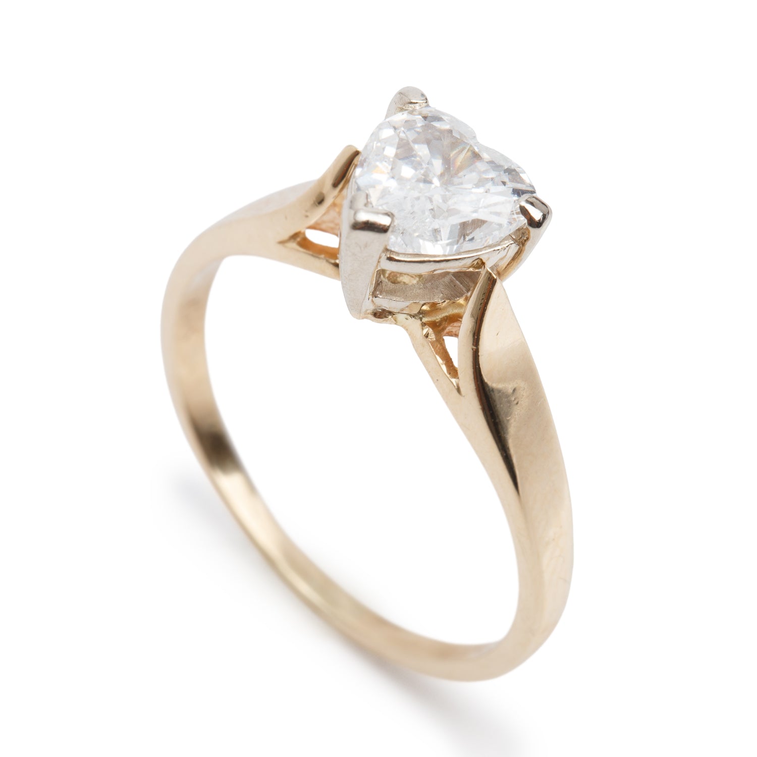 Birks 18k Yellow & White Gold 0.95 ct. Heart Shape Cut Diamond Engagement Ring, Size 7 w/ Box