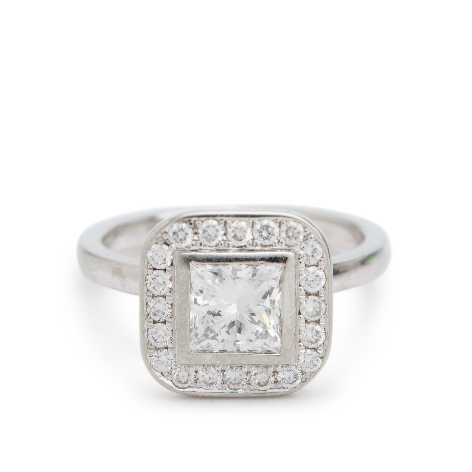 18k White Gold 1.09 ct. Princess Cut Diamond Engagement Ring, Size 5.25
