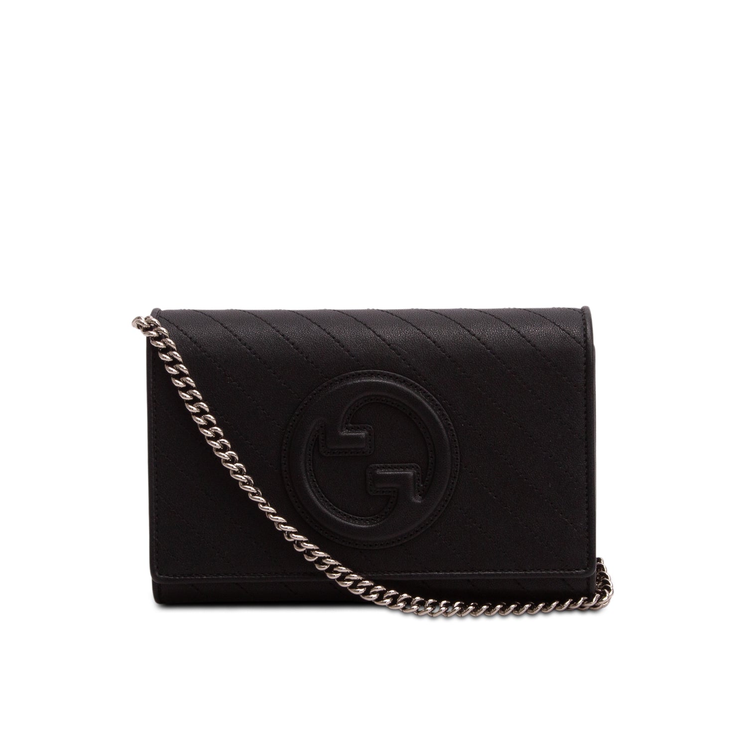 Gucci Black Calfskin Diagonal Stitched Blondie Wallet on Chain w/ Box