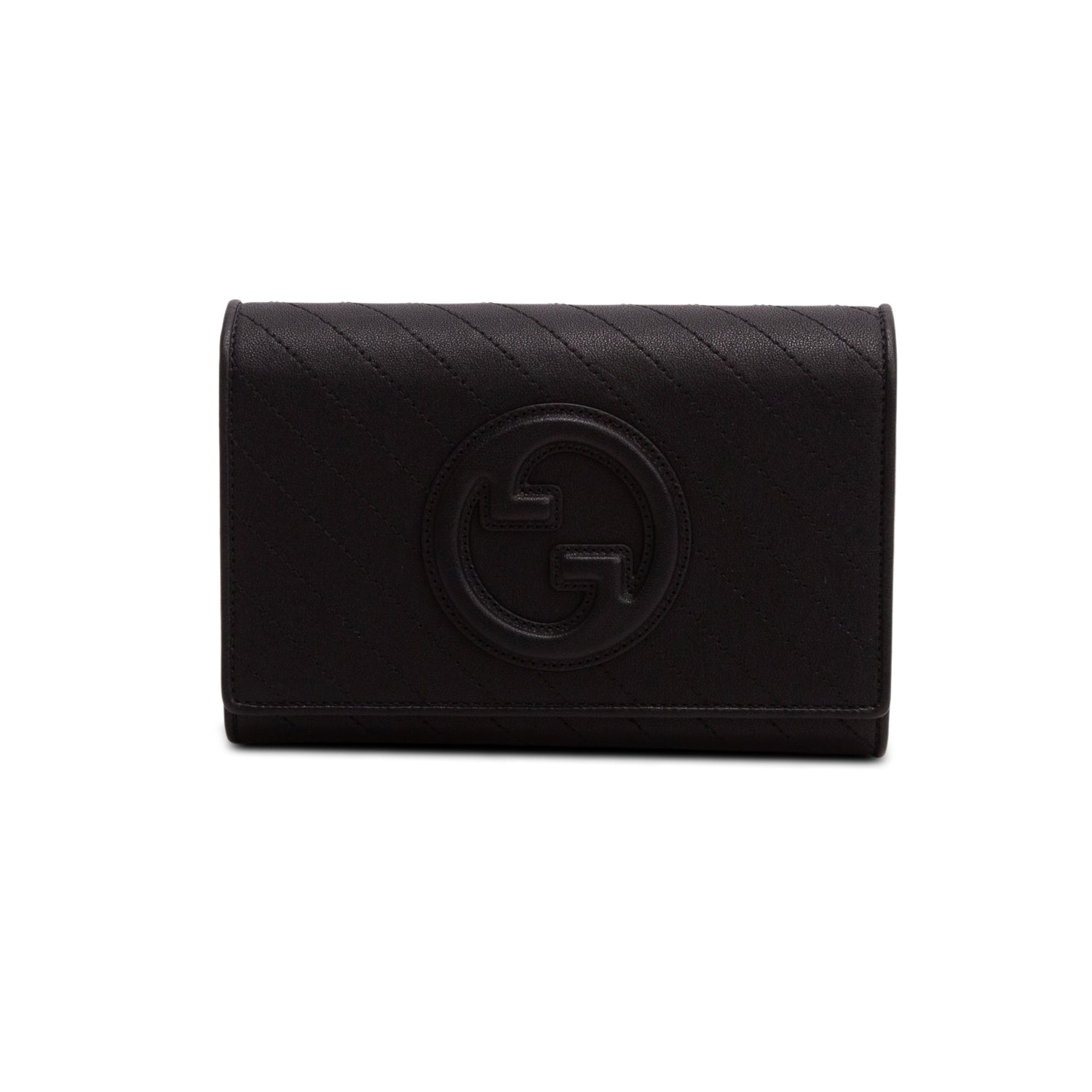 Gucci Black Calfskin Diagonal Stitched Blondie Wallet on Chain w/ Box