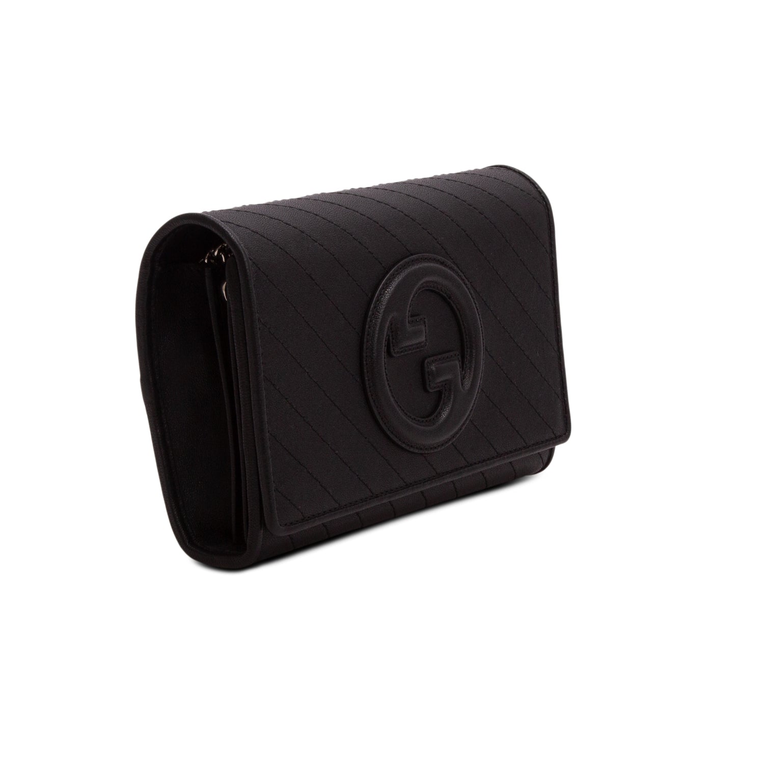 Gucci Black Calfskin Diagonal Stitched Blondie Wallet on Chain w/ Box