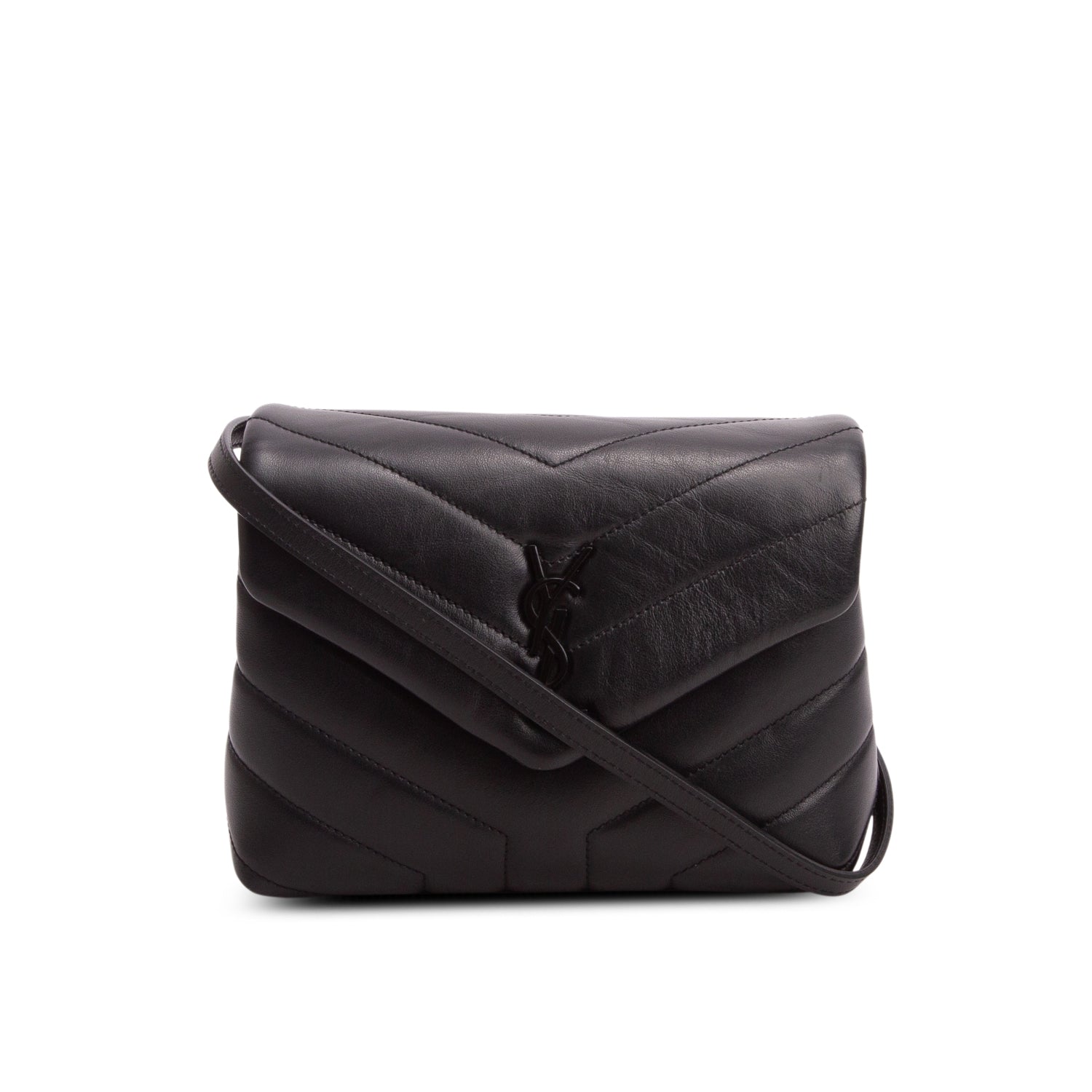 Saint Laurent Black Calfskin Y Quilted Monogram Monochrome Toy Loulou Crossbody Bag