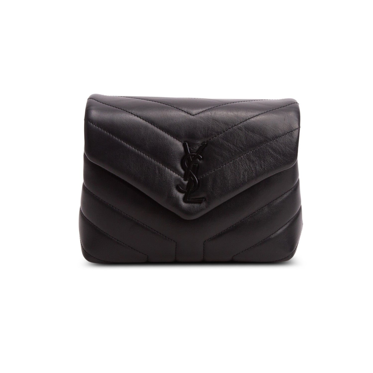 Saint Laurent Black Calfskin Y Quilted Monogram Monochrome Toy Loulou Crossbody Bag