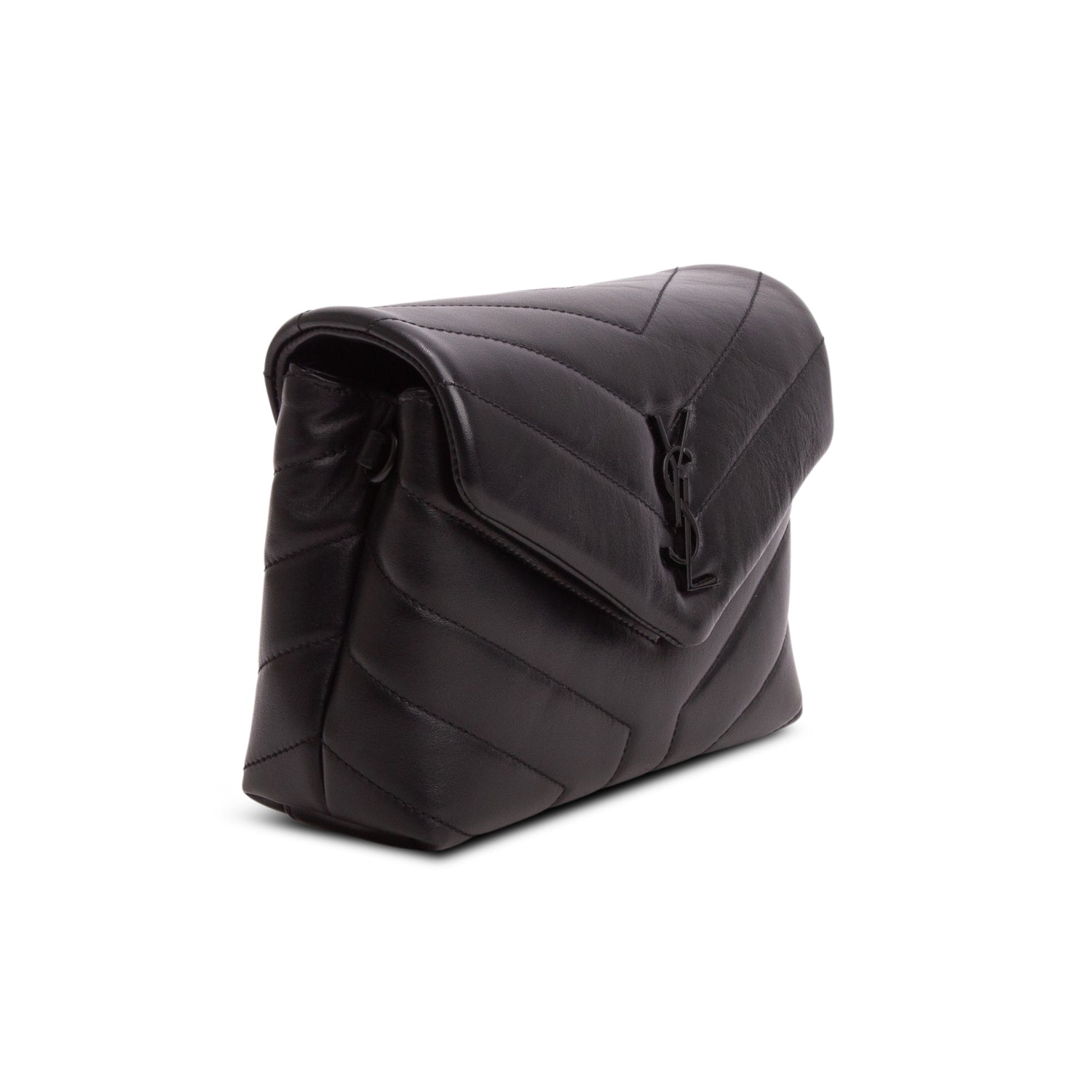 Saint Laurent Black Calfskin Y Quilted Monogram Monochrome Toy Loulou Crossbody Bag
