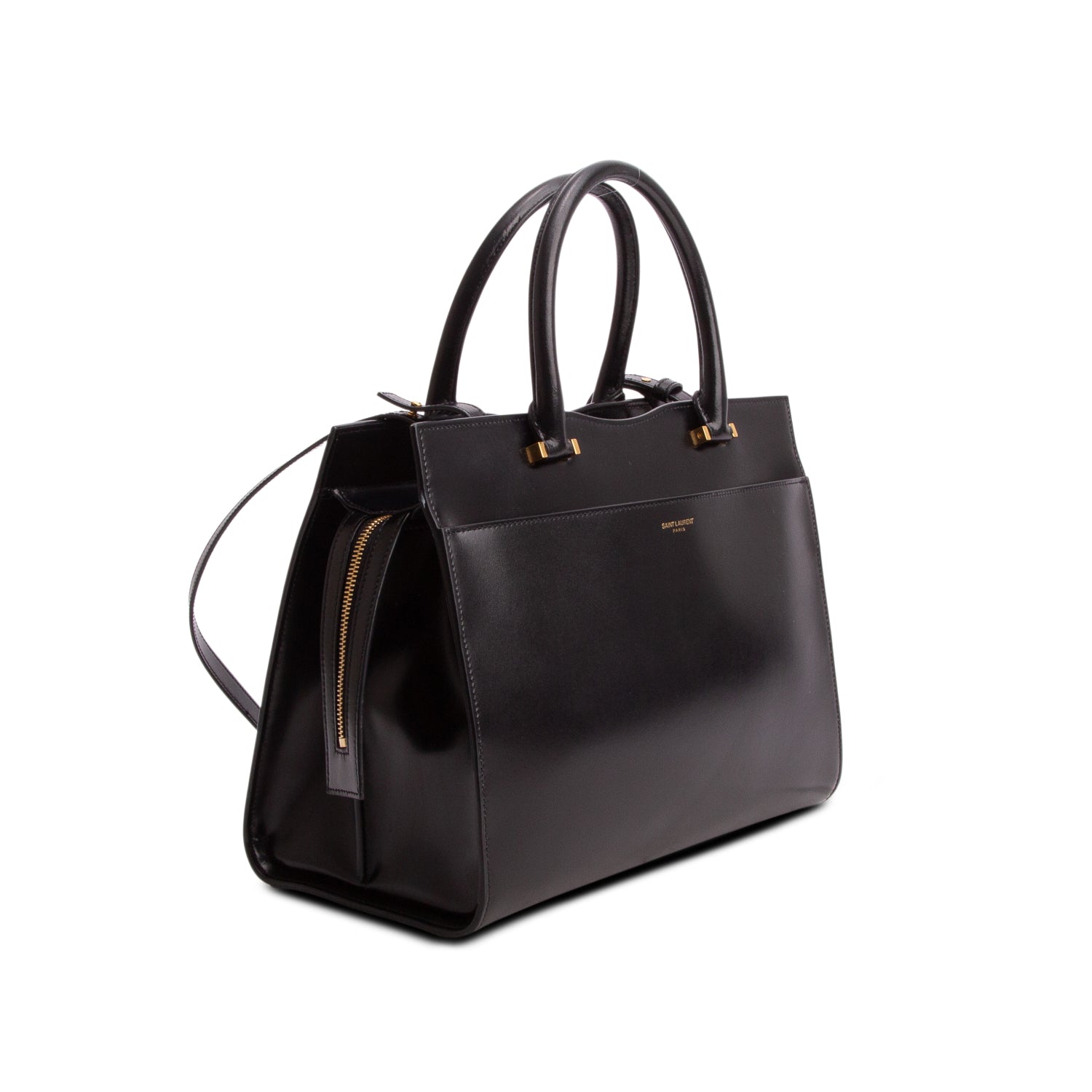 Saint Laurent Black Smooth Calfskin Uptown Cabas Tote w/ Box, Strap & Receipt