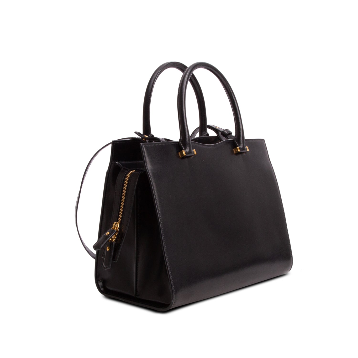 Saint Laurent Black Smooth Calfskin Uptown Cabas Tote w/ Box, Strap & Receipt