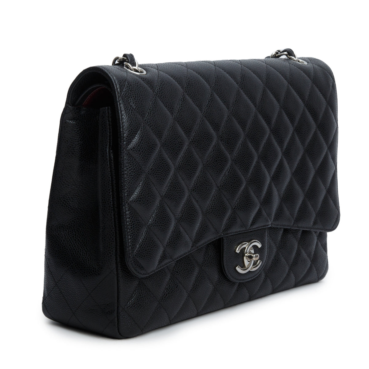 Chanel Black Quilted Caviar Leather Classic Maxi Double Flap Bag w/ Box, Receipt & Authenticity Card