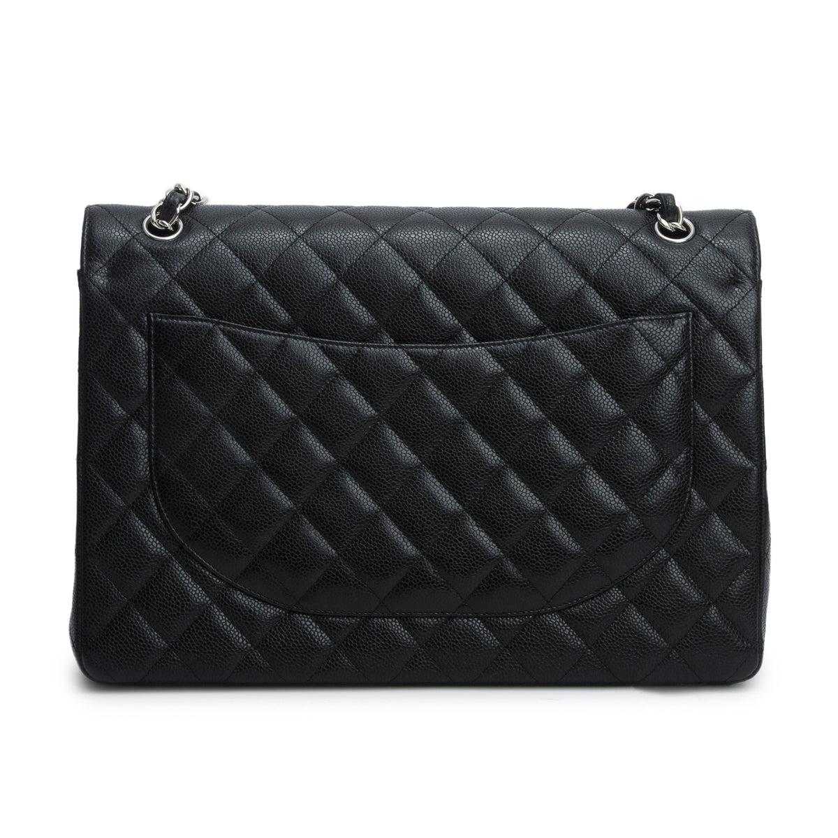 Chanel Black Quilted Caviar Leather Classic Maxi Double Flap Bag w/ Box, Receipt & Authenticity Card