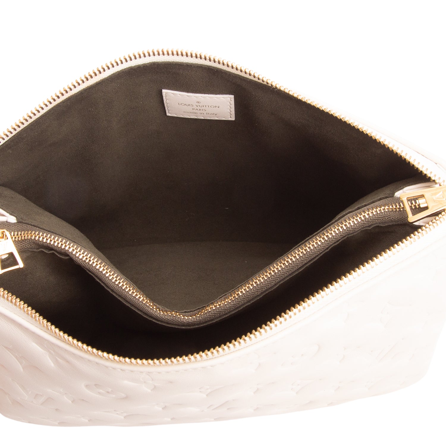 Louis Vuitton White Monogram Embossed Lambskin Leather Coussin PM w/ Straps & Box