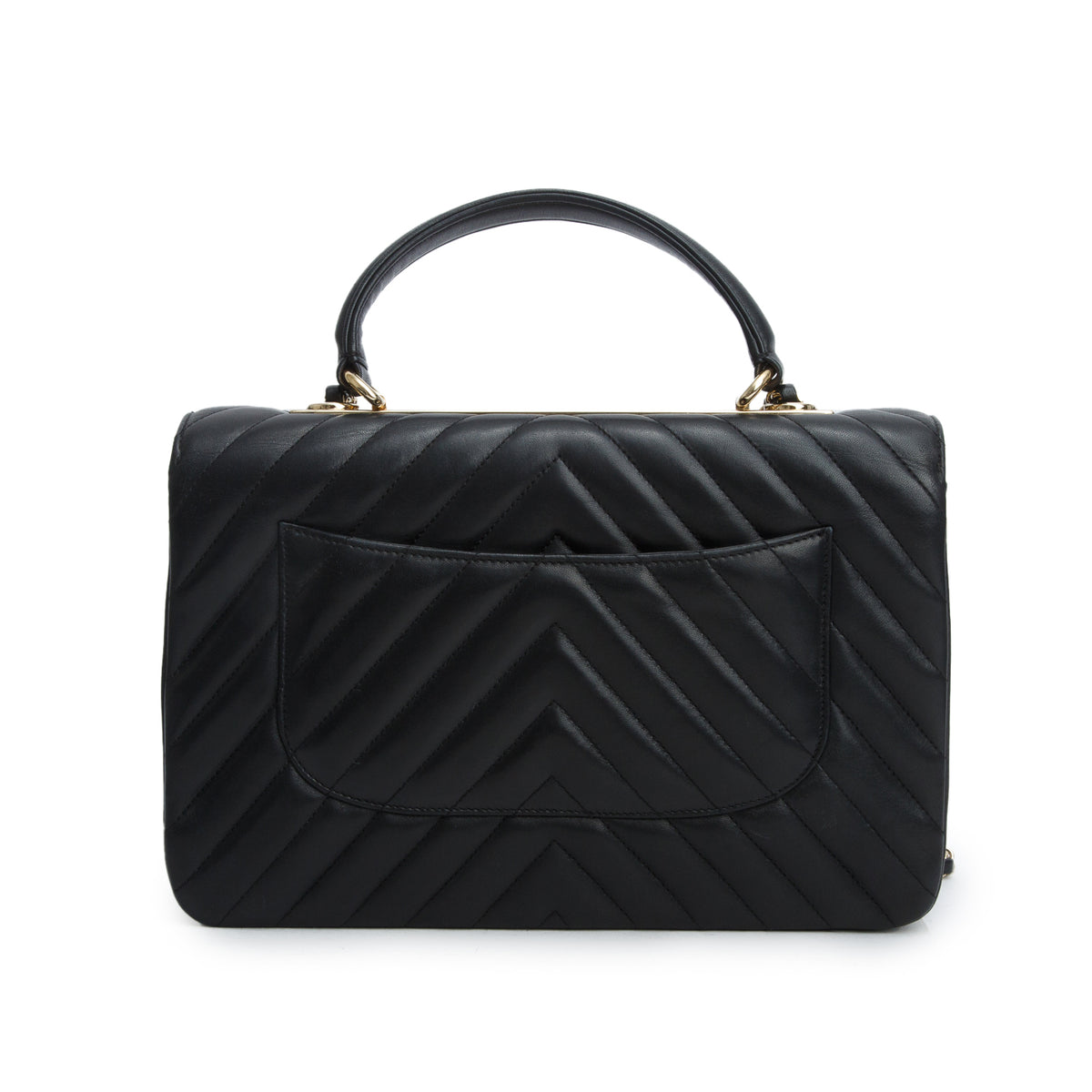 Chanel Black Chevron Quilted Lambskin Trendy CC Medium Top Handle Flap Bag