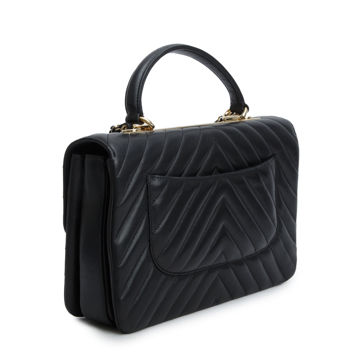 Chanel Black Chevron Quilted Lambskin Trendy CC Medium Top Handle Flap Bag