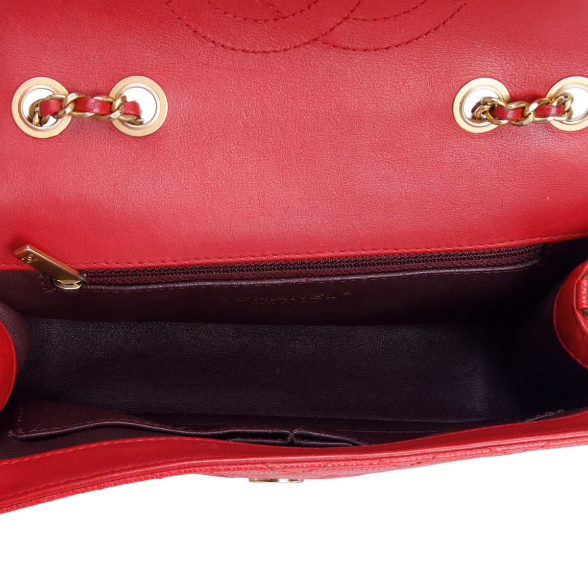 Chanel Red Caviar Quilted Leather CC Filigree Small Flap Bag