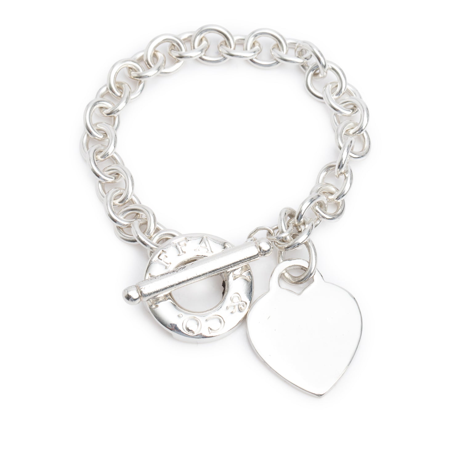 Tiffany & Co. Sterling Silver Heart Tag Charm Bracelet with Toggle Clasp