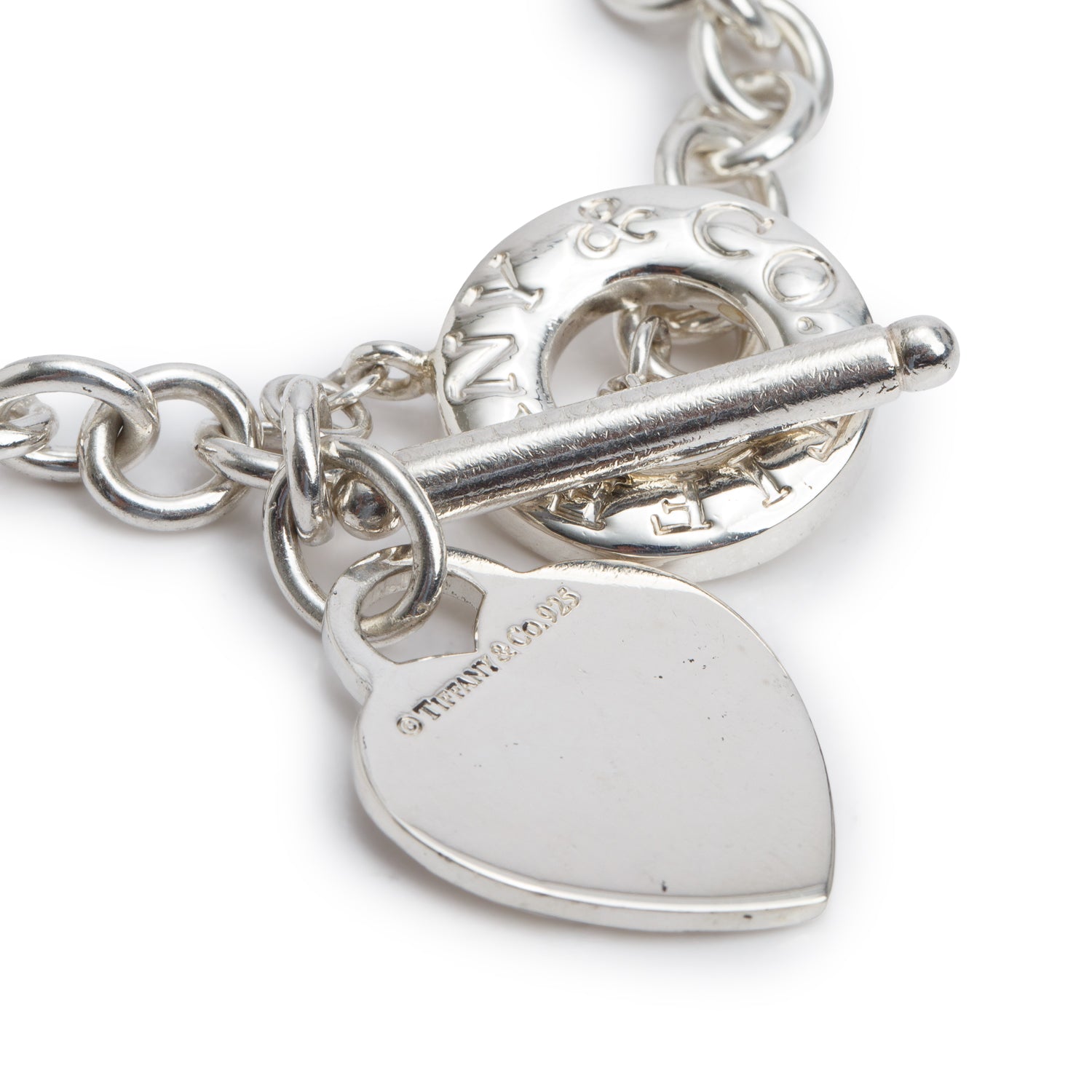 Tiffany & Co. Sterling Silver Heart Tag Charm Bracelet with Toggle Clasp