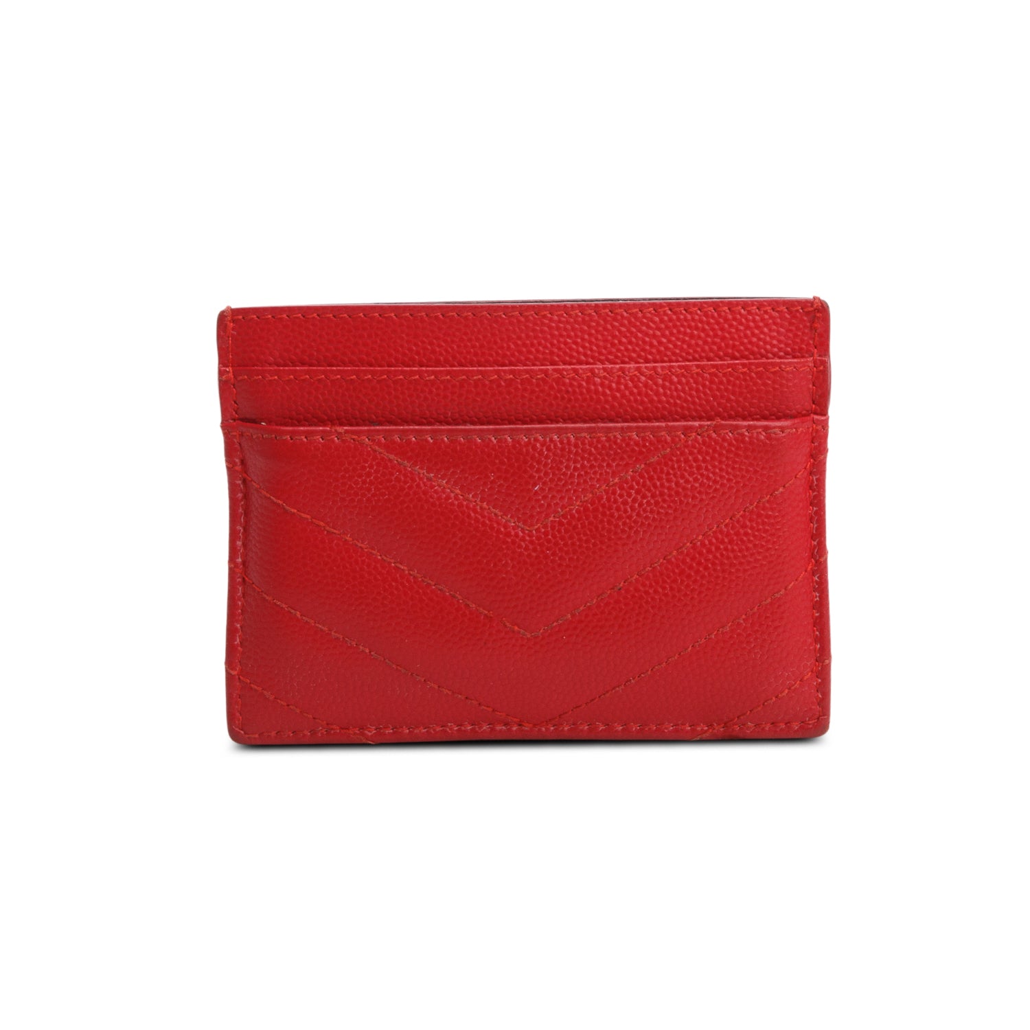 Saint Laurent Red Grain de Poudre Chevron Cassandre Card Holder w/ Box