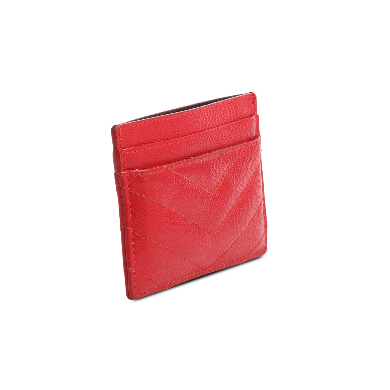 Saint Laurent Red Grain de Poudre Chevron Cassandre Card Holder w/ Box