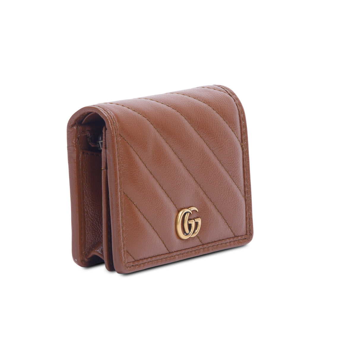 Gucci Brown Diagonal Quilted GG Marmont Leather Card Case Wallet