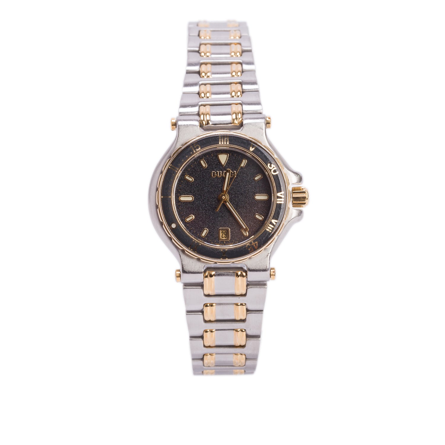 Gucci Vintage Two-Tone Stainless Steel 9700L Series 28 MM Quartz Watch Black Dial