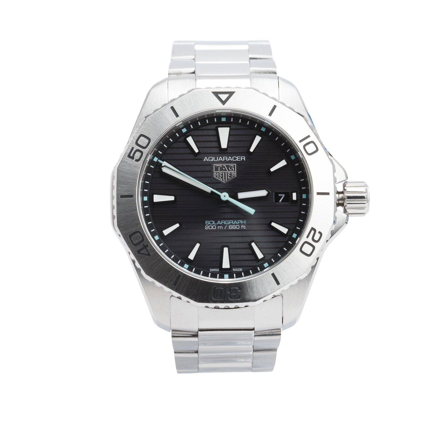 Tag Heuer Stainless Steel Aquaracer Professional 200 Solargraph 40 MM Quartz Watch Black Dial WBP1114 w/ Box