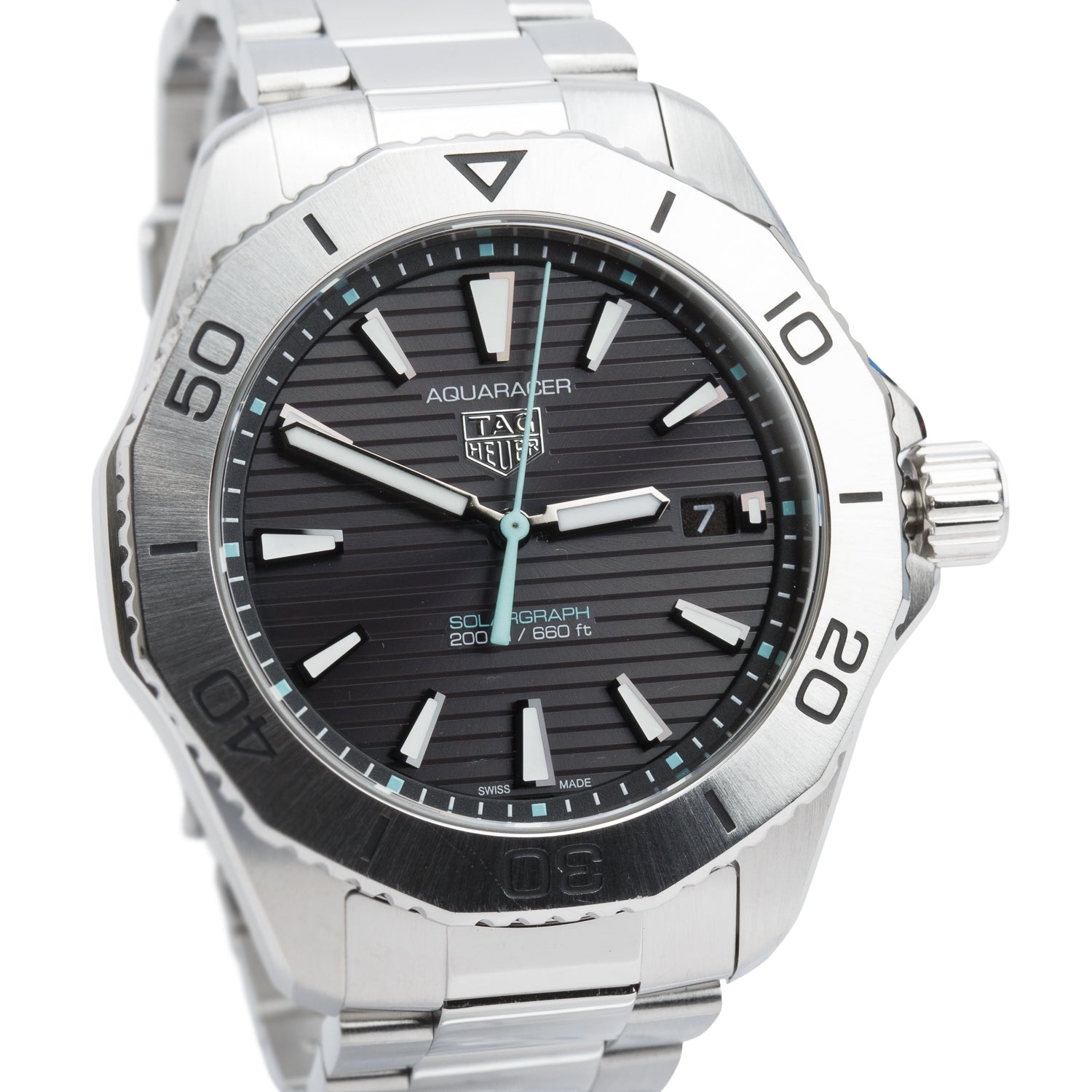 Tag Heuer Stainless Steel Aquaracer Professional 200 Solargraph 40 MM Quartz Watch Black Dial WBP1114 w/ Box