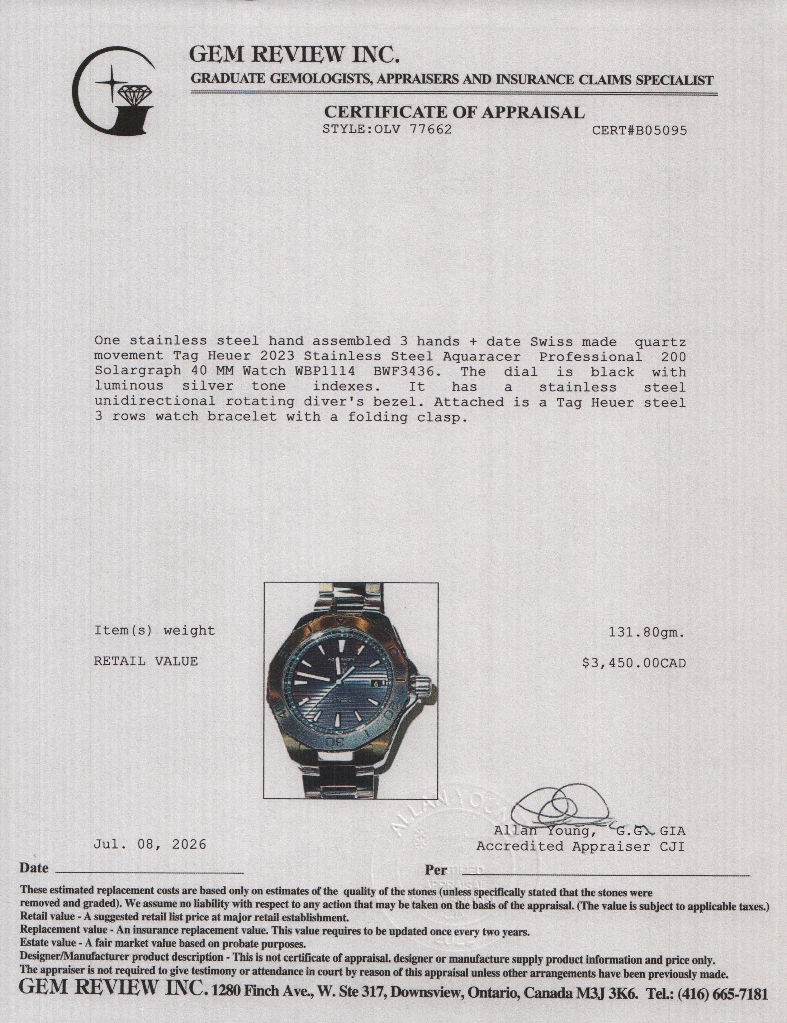 Tag Heuer Stainless Steel Aquaracer Professional 200 Solargraph 40 MM Quartz Watch Black Dial WBP1114 w/ Box