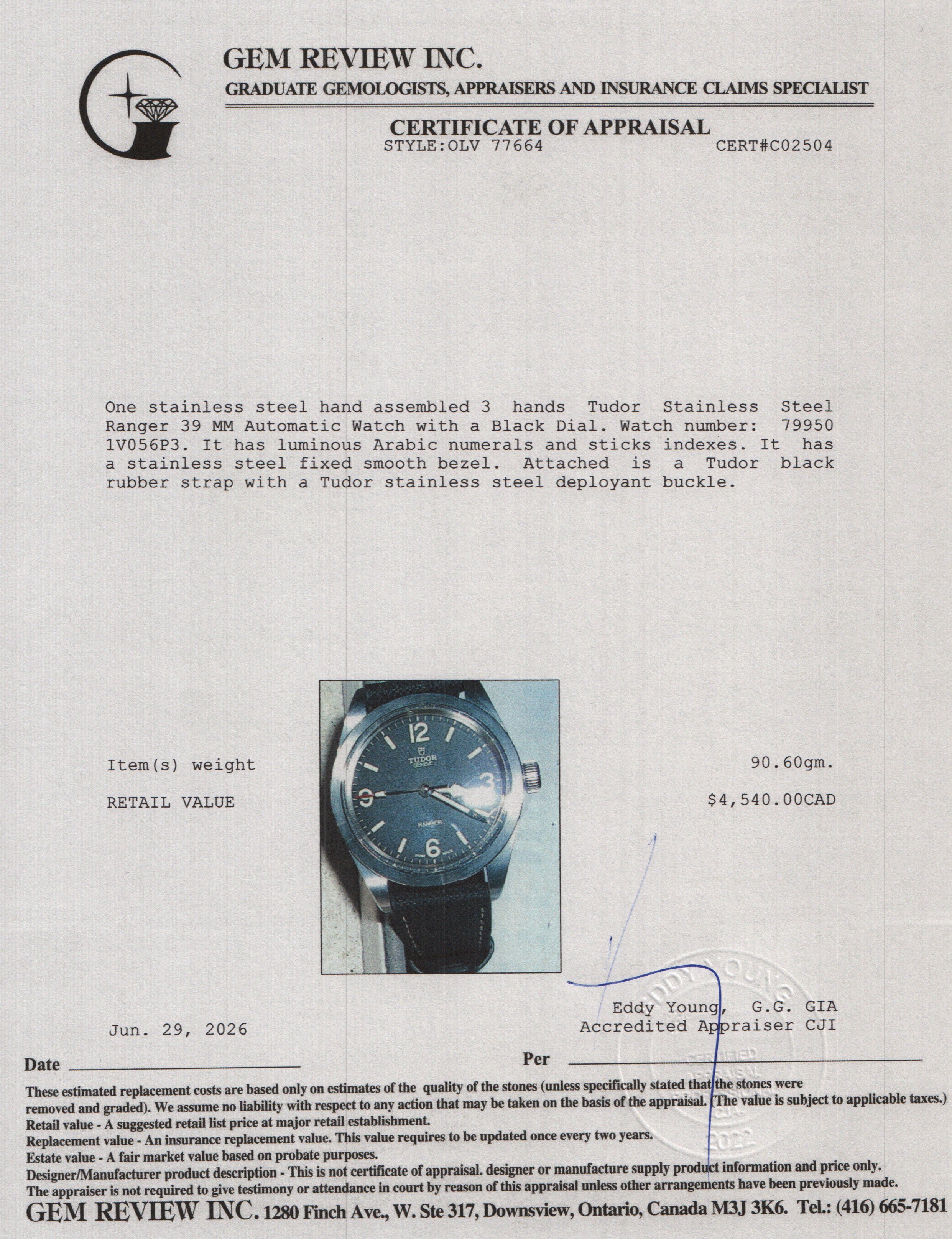 Tudor 2024 Stainless Steel Ranger 39 MM Automatic Watch Black Dial 79950 w/ Box & Papers