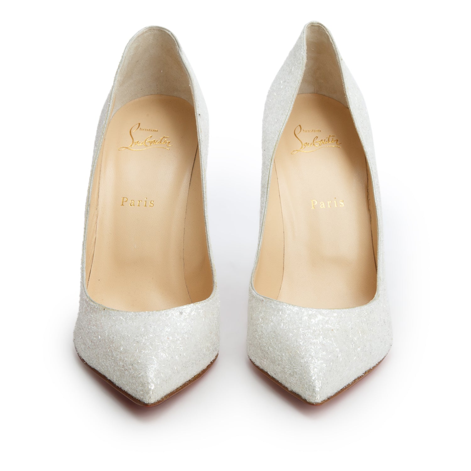 Christian Louboutin White Glitter Pigalle Follies 100 Pumps, Size 41 w/ Box