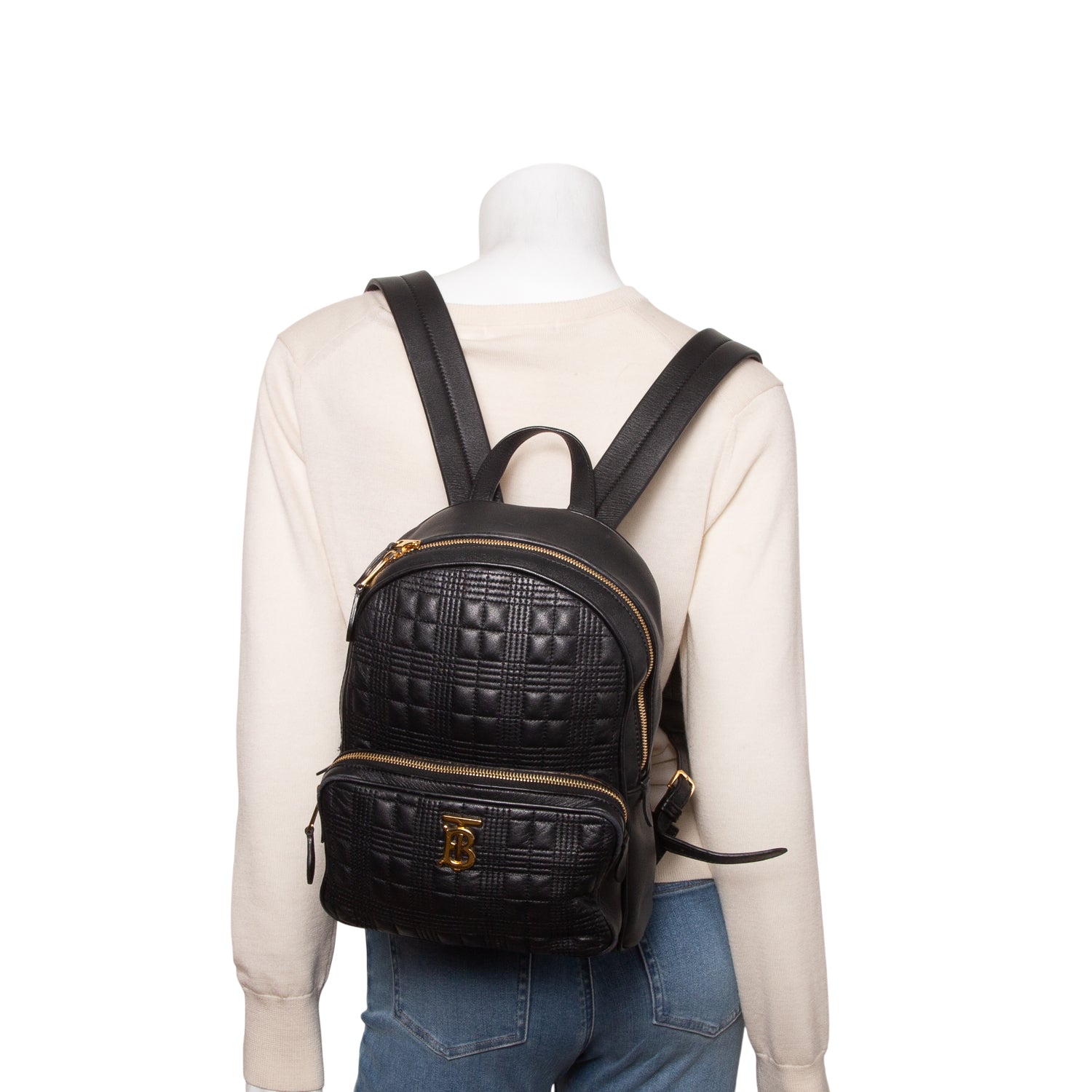Burberry Black Quilted Leather TB Zip Pocket Backpack