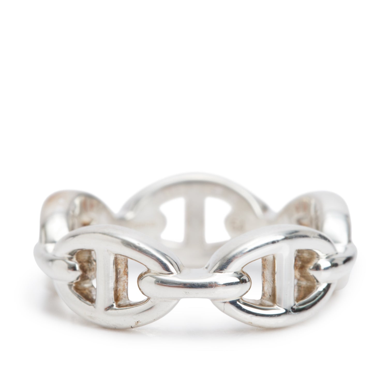 Hermes Sterling Silver Chaine D'Ancre Enchainee Ring, Small Model, Size 54 7 w/ Box