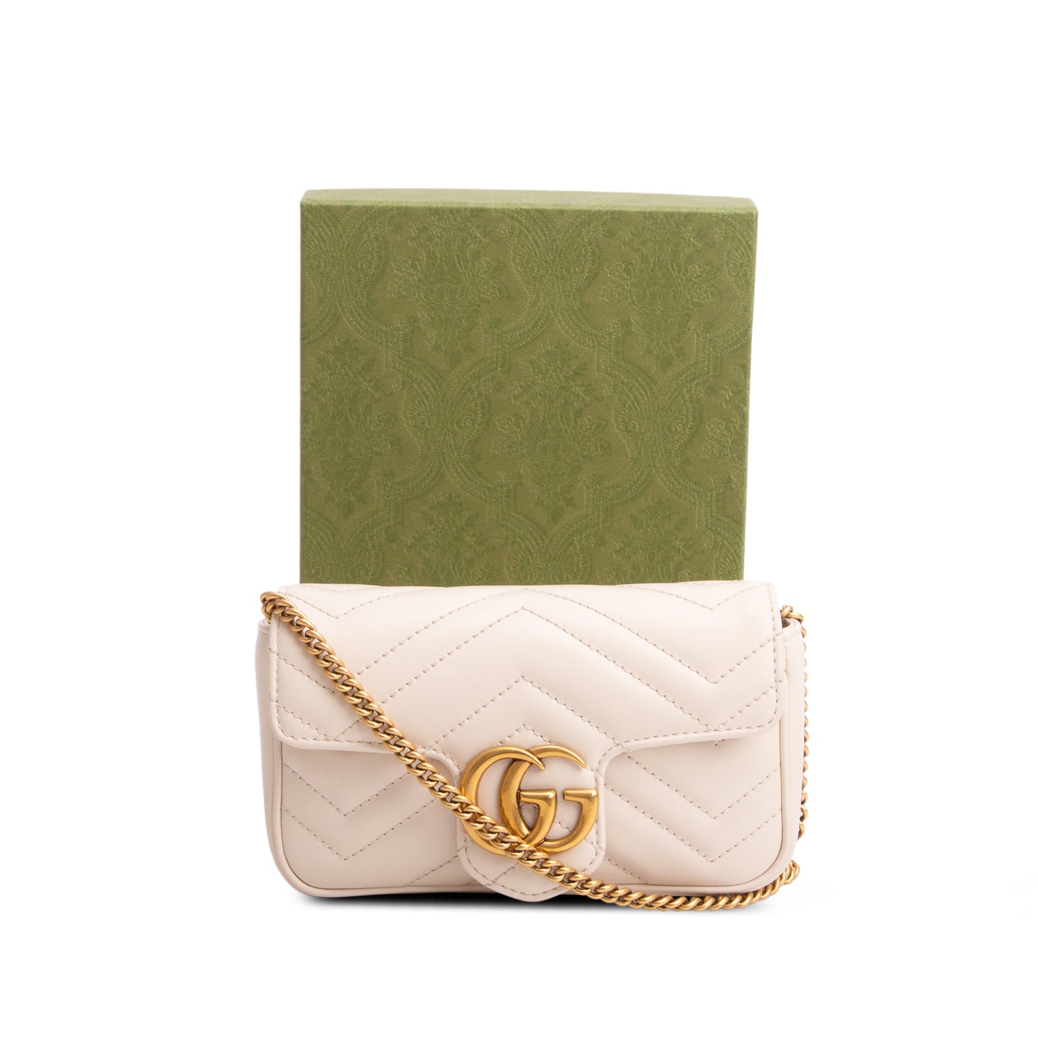 Gucci 2021 White GG Marmont Matelasse Leather Super Mini Bag  w/ Box