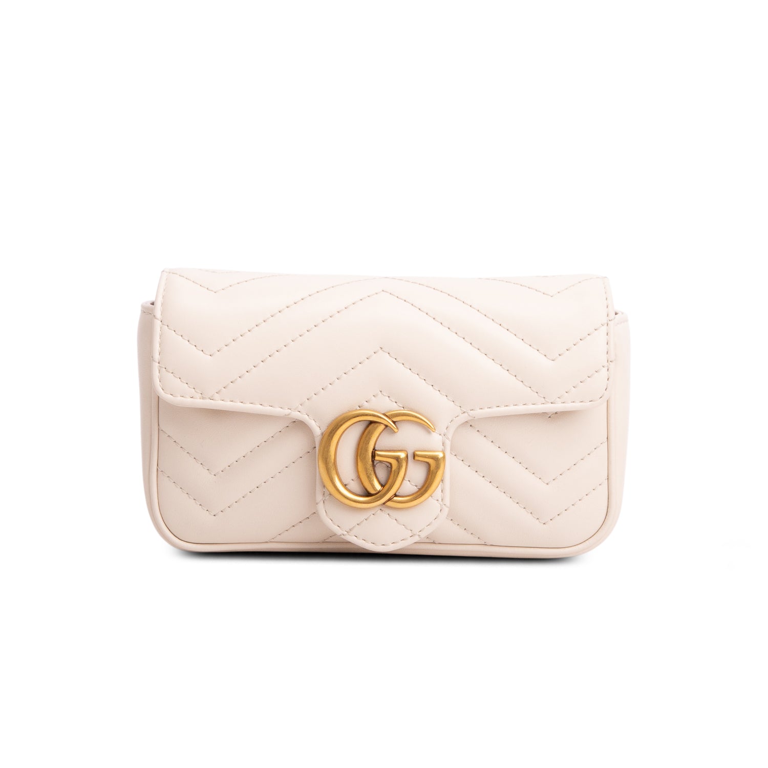 Gucci 2021 White GG Marmont Matelasse Leather Super Mini Bag  w/ Box