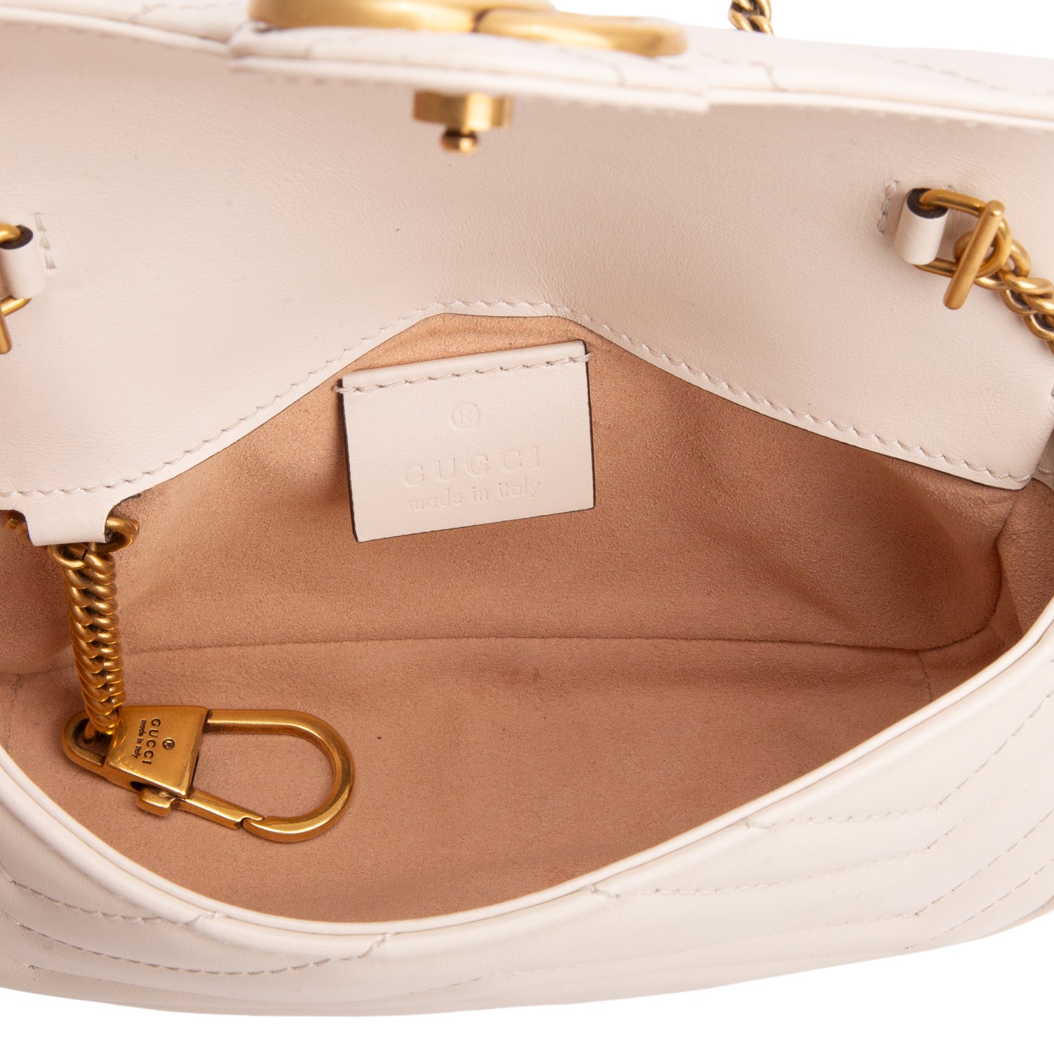 Gucci 2021 White GG Marmont Matelasse Leather Super Mini Bag  w/ Box