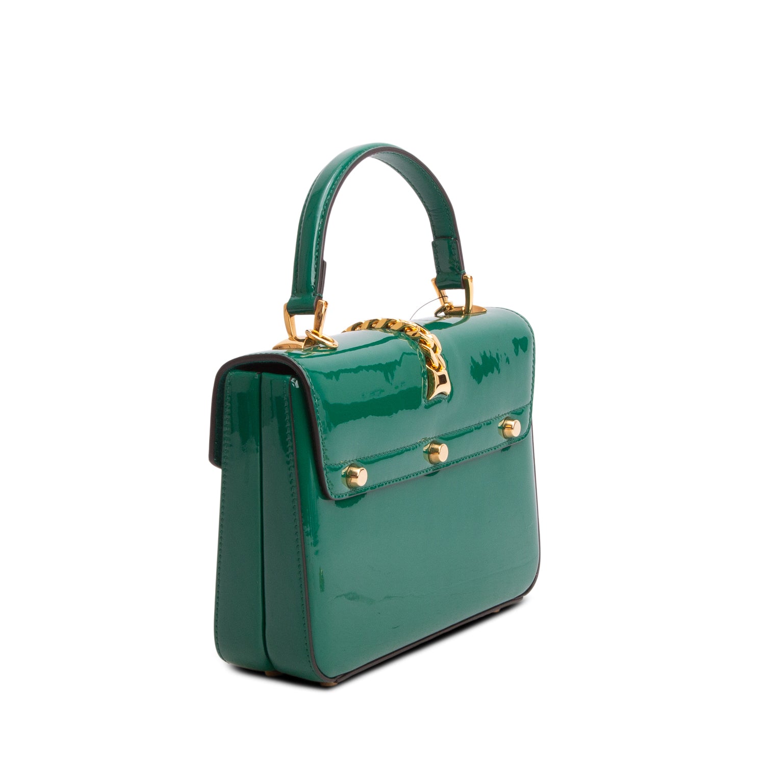 Gucci Green Mousse Top Patent Small Sylvie 1969 Small Top Handle Bag w/ Chain