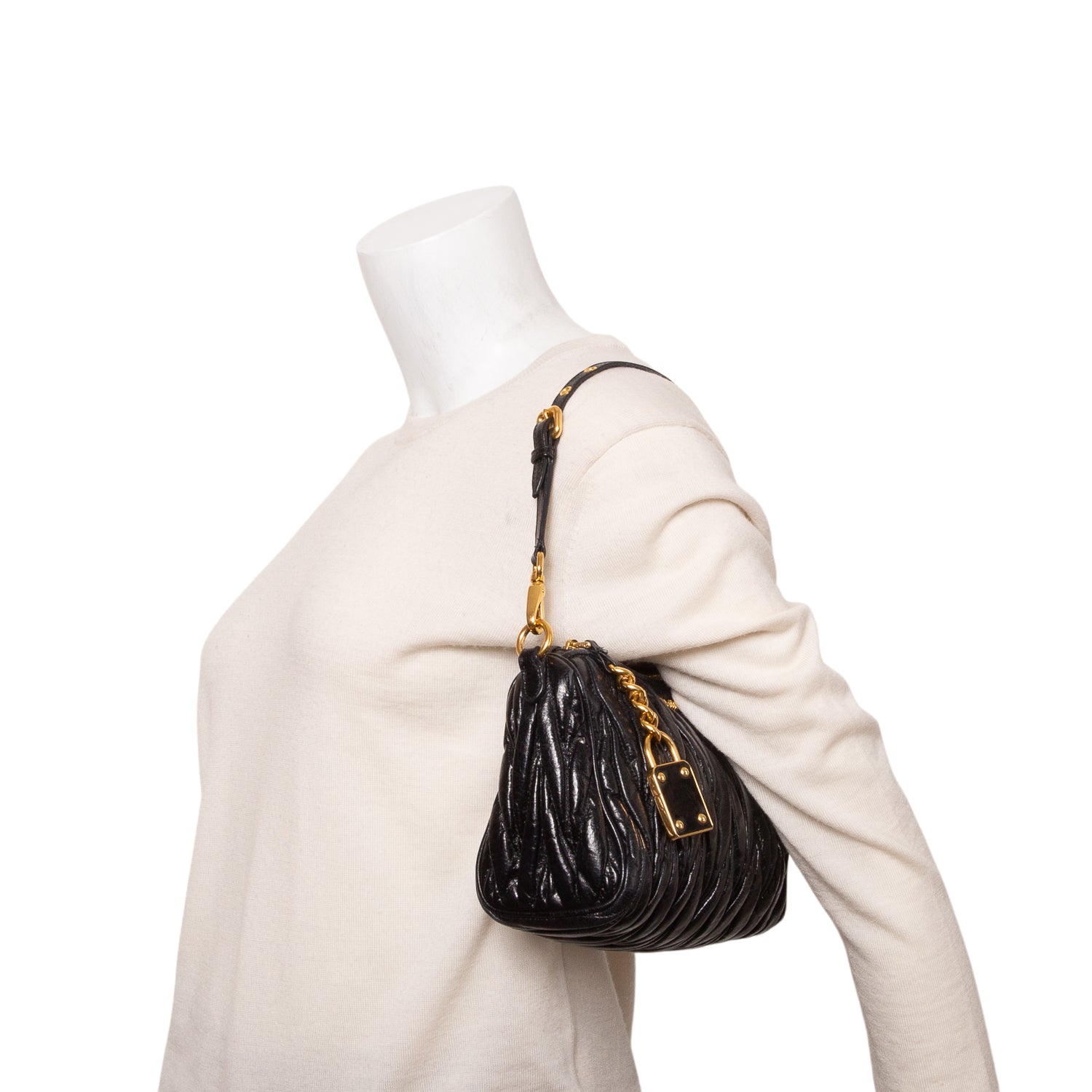 Miu Miu Black Nappa Matelasse Lux Shoulder Bag