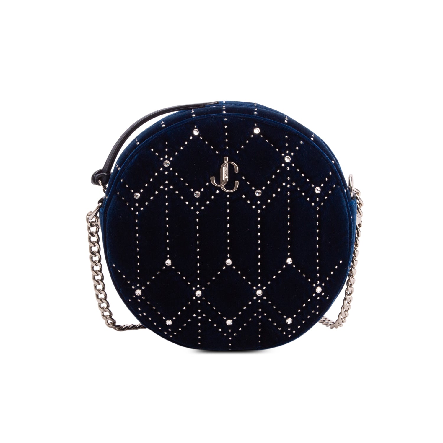 Jimmy Choo Blue Velvet Crystal Quilted Round Crossbody Bag w/ Authenticity Card