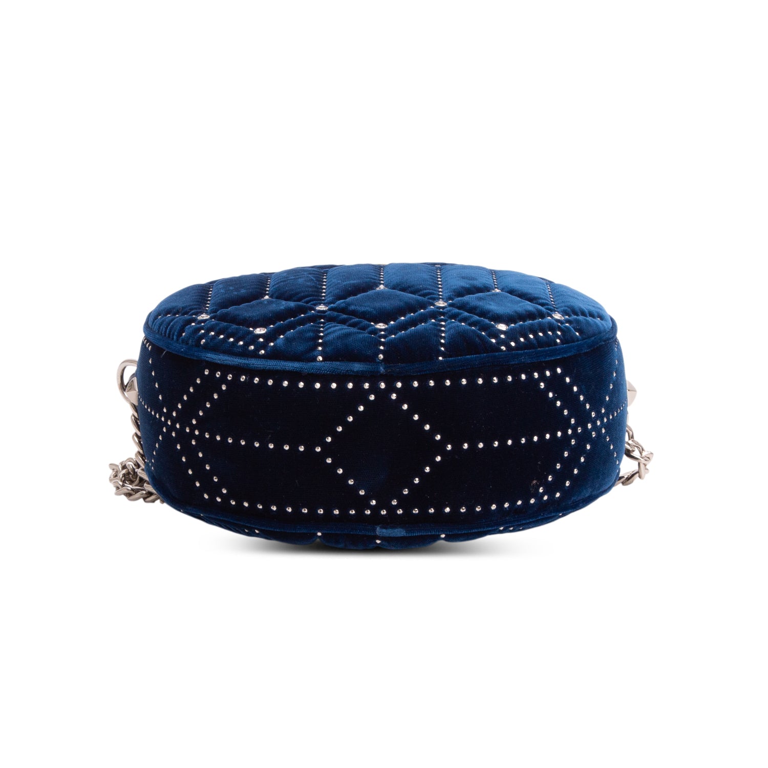 Jimmy Choo Blue Velvet Crystal Quilted Round Crossbody Bag w/ Authenticity Card