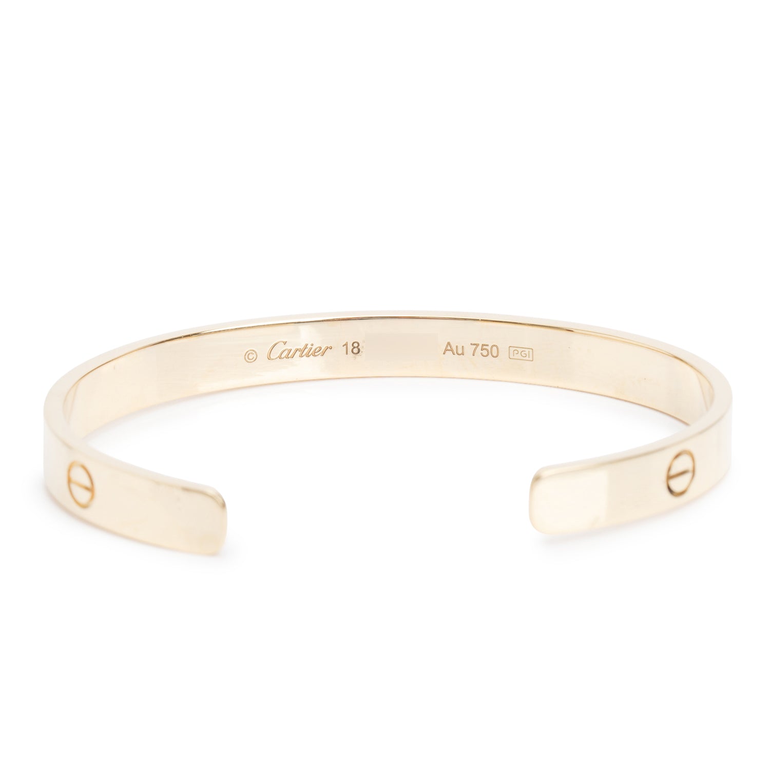 Cartier 2024 18k Yellow Gold Love Cuff, Size 18 w/ Box, Receipt & Certificate