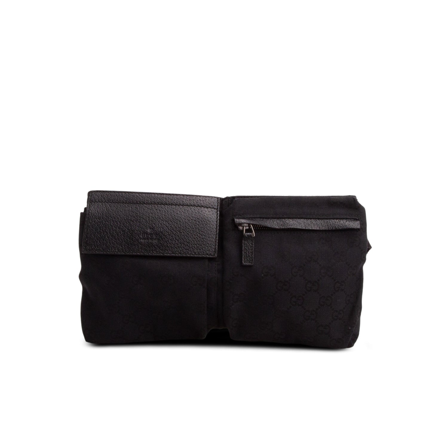 Gucci Black GG Canvas Double Pocket Belt Bag