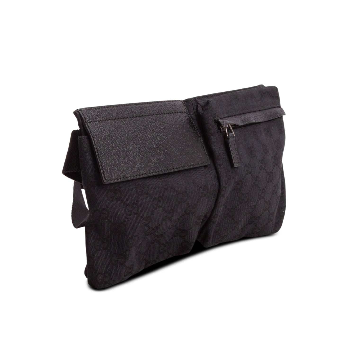 Gucci Black GG Canvas Double Pocket Belt Bag