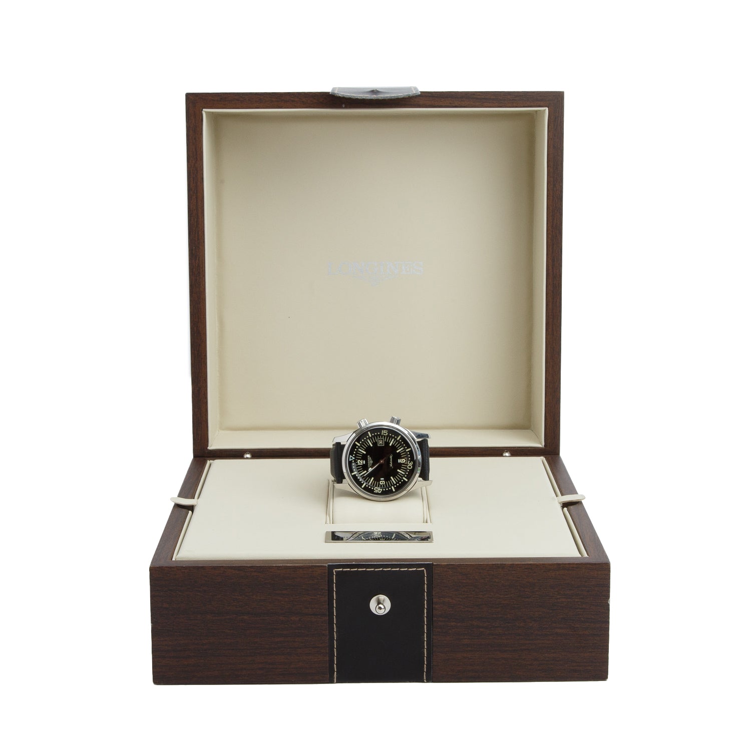 Longines Stainless Steel Legend Diver 42 MM Automatic Watch Black Dial w/ Box, Papers & Extra Strap